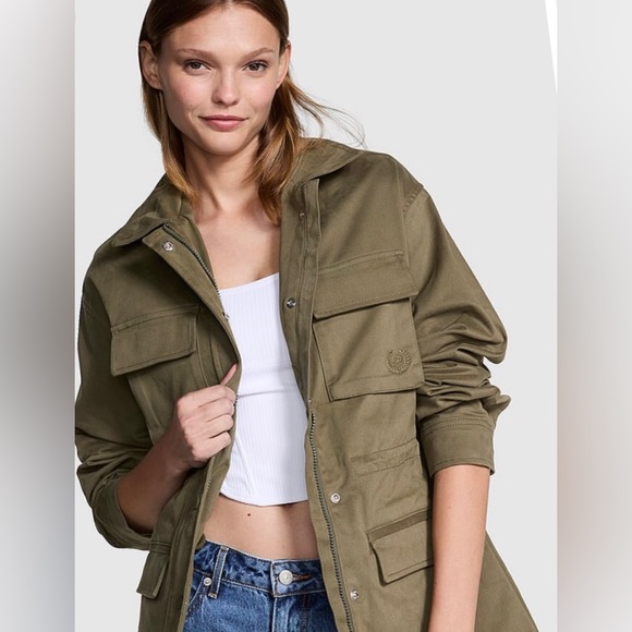 NWT PINK Victoria’s Secret Cargo Utility Jacket in Olive color. Large - Picture 6 of 6